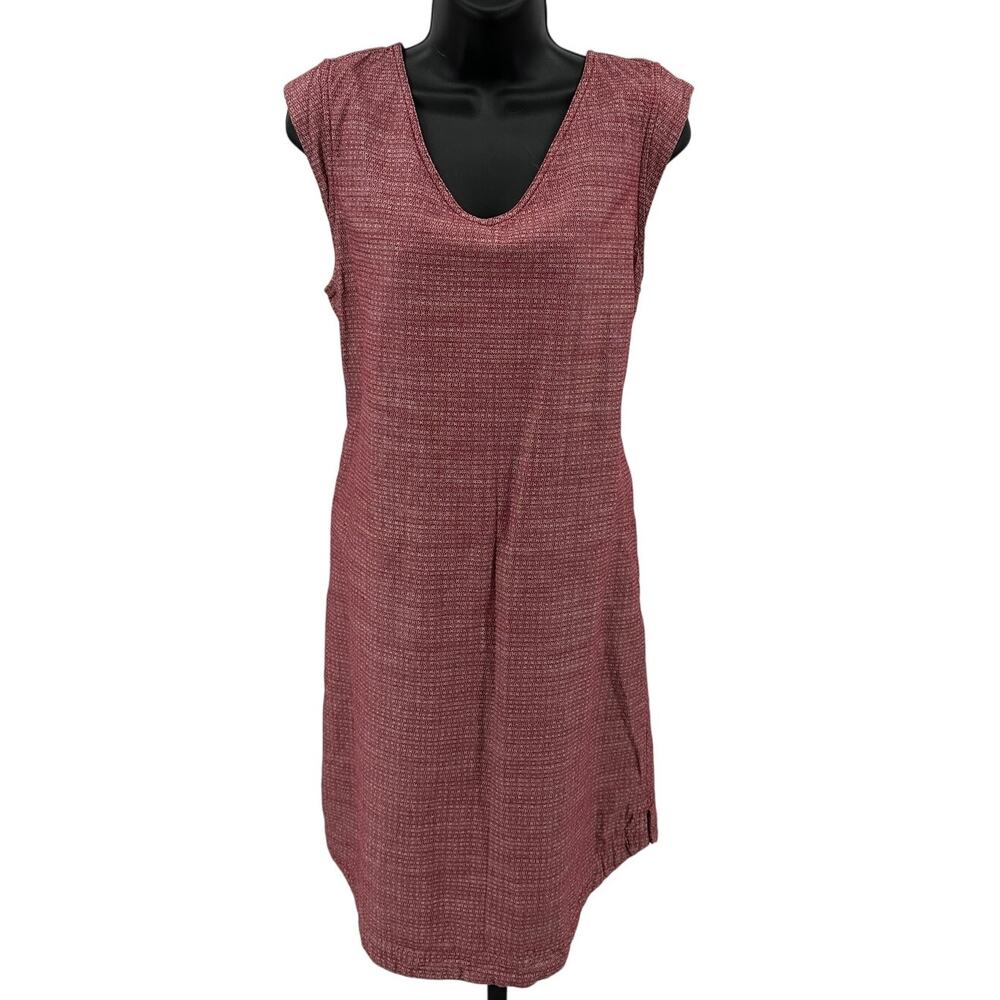 Columbia Dress Womens L Red Marled Waist Tie V-Neck Cap Sleeve Side Slit Casual